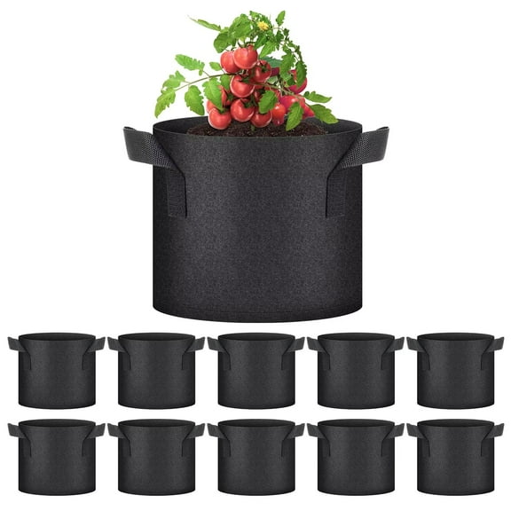 YSSOA 10-Pack 3 Gallon Grow Bags, Tomoato Plant Pots with Handles, Heavy Duty Nonwoven Fabric Gardening Planter for Vegetable, Fruits and Flowers, Black