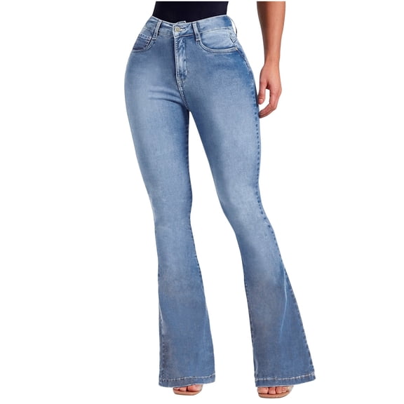 Jeans for Women Relaxed Fitting Flare Jeans for Women Women's Boot Cut Bell Bottom Jeans High Waisted Stretch Slim Bell Bottoms Jeans S-75 Light Blue L