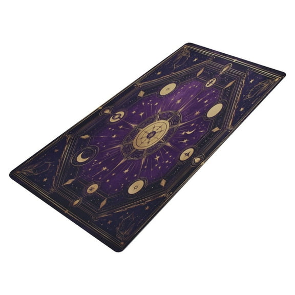 Leather Keyboard and Mouse Desk Mat Office Desk Accessories Protective Office Desk Decor Desk Pad Mat for Gaming, Work from Home, Office Purple Celestial Octagon Pattern 16.5" x 35.4"