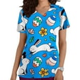 thumbnail image 1 of LSLJS Blouse d'Infirmière de Pâques pour Femmes Imprimé Lapins Œufs T-Shirt Col en V Uniforme de Travail avec Poche, 1 of 5