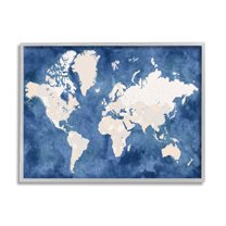 Stupell Industries Country Border World Map Deep Blue Ocean Graphic Art Gray Framed Art Print Wall Art, 11x14, by BlursByAI