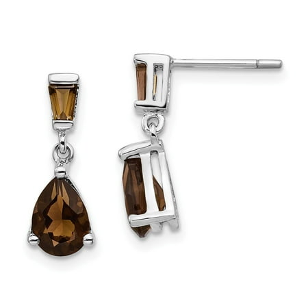 14k Gold Smokey Quartz Earrings - Roy Rose Jewelry 14K White Gold Smoky Quartz Dangle Post Earrings