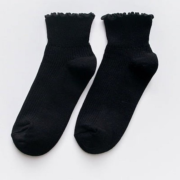 Calcetines de otoño para mujer, calcetines de encaje de agárico de color sólido, serie japonesa de algodón, tubo corto rizado