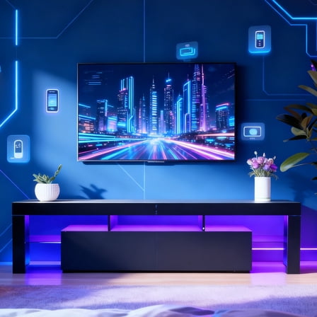 SamyoHome 70" LED TV Stand for 65/70/75'' TVs, Gaming Entertainment Center for Living Room, Bedroom, Black