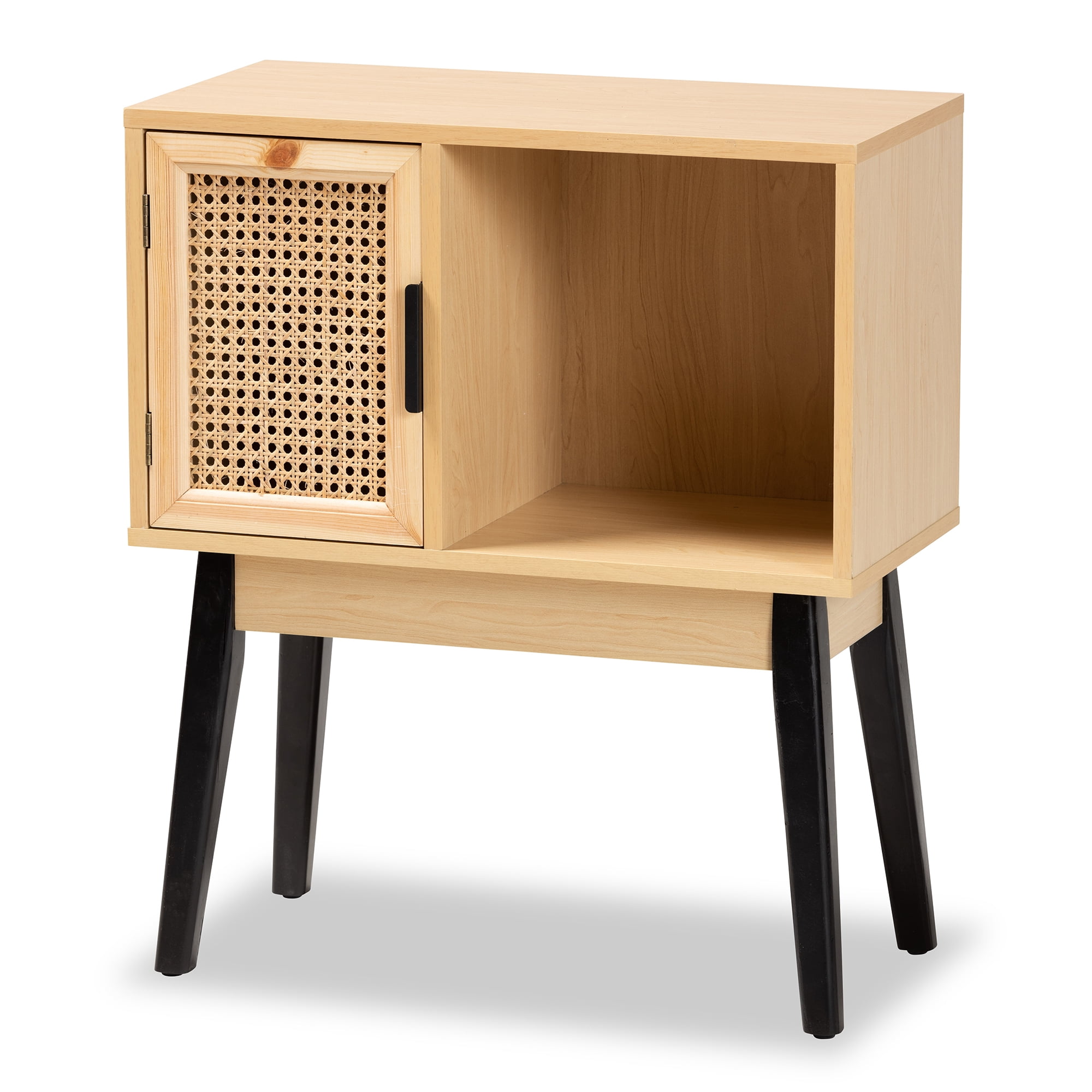 Baxton Studio Dacre Mid-Century Wood and Rattan 1 Door Console Table, Natural