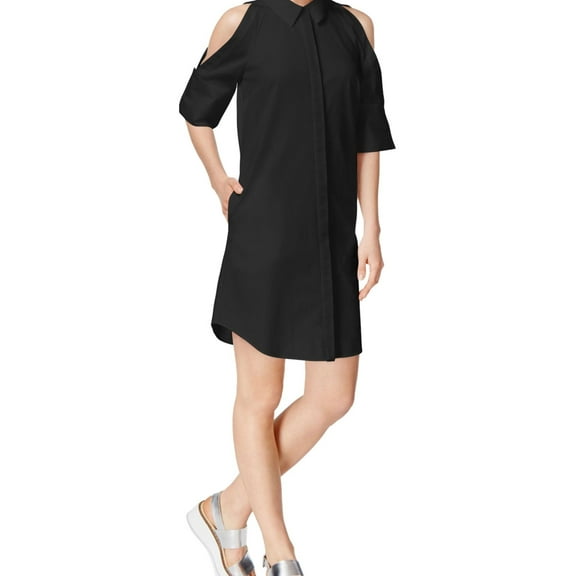 Rachel Roy Womens Cold-Shoulder Shirt Dress, Black, 10