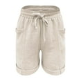 thumbnail image 4 of vigerkar Womens Cotton Drawstring Shorts Summer Elastic Waist Loose Casual Lightweight Lounge Short with Pockets Beige, XL, 4 of 8