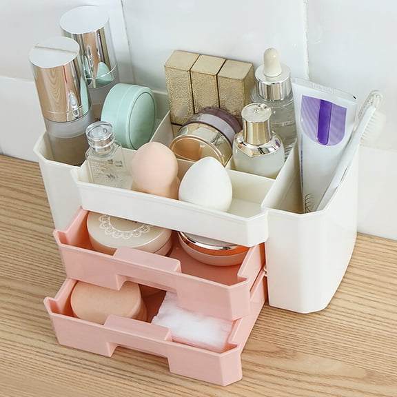 Happy Date Cosmetic Organizer, Makeup Skincare Small Vanity Desk Accessories Dresser Countertop Beauty Organizer Holder Storage Case Display Box with Drawer
