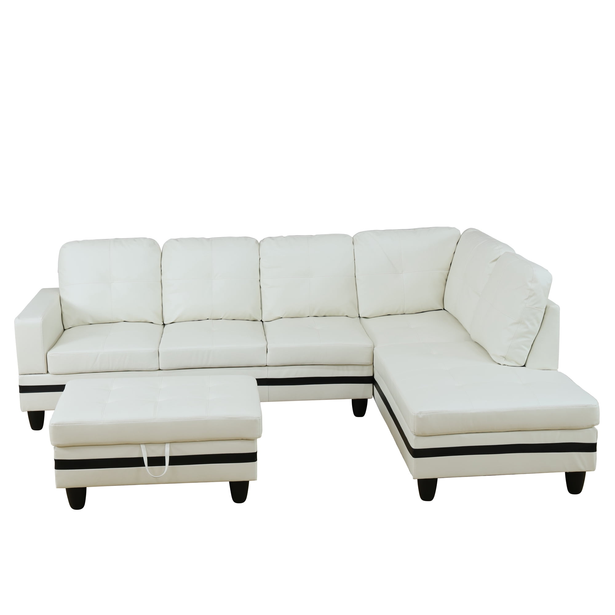 MAYEERTY White & Black 3-Piece PU Leather Couch Stylish Contrast Modern Living Room