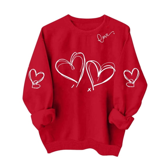 Posijego Women's Heart Graphic Sweatshirts Valentines Day Clothes Long Sleeve Crewneck Loose Basic Spring Tops