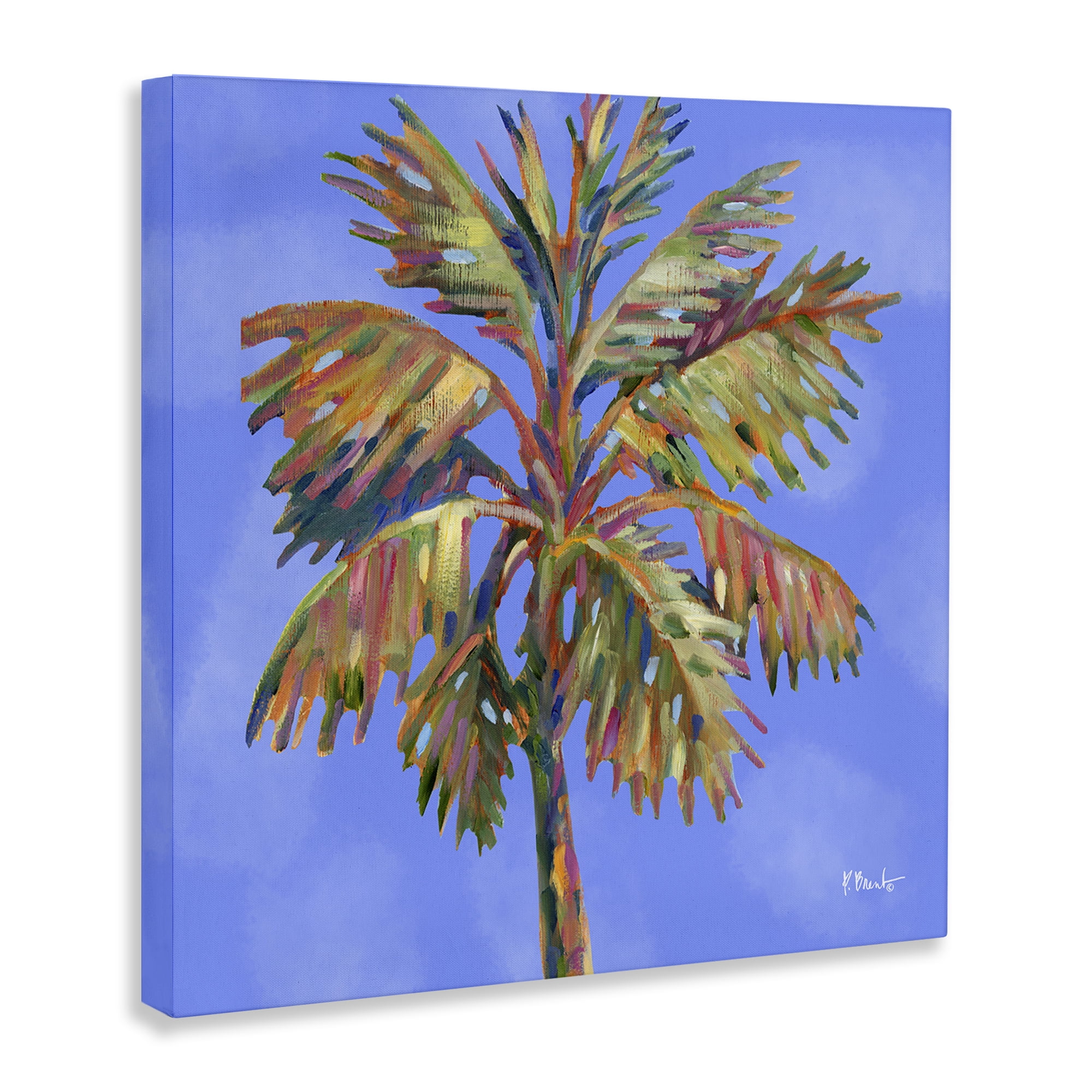 Stupell Industries Tropical Bondi Palm Plants & Flowers Painting Wrapped Canvas Art Print Wall Art, 17 x 17