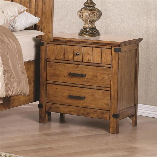 Benzara BM182746 Wooden Nightstand with 3 Drawers, Warm Honey Brown