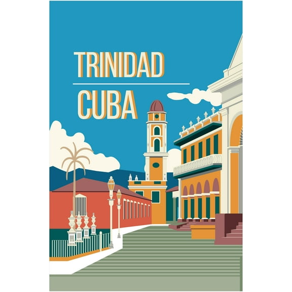 EzPosterPrints - Retro World Famous City Posters - Decorative, Vintage, Retro, Grunge Travel Poster Printing - Wall Art Print for Home Office - TRINIDAD, CUBA - 12X18 inches
