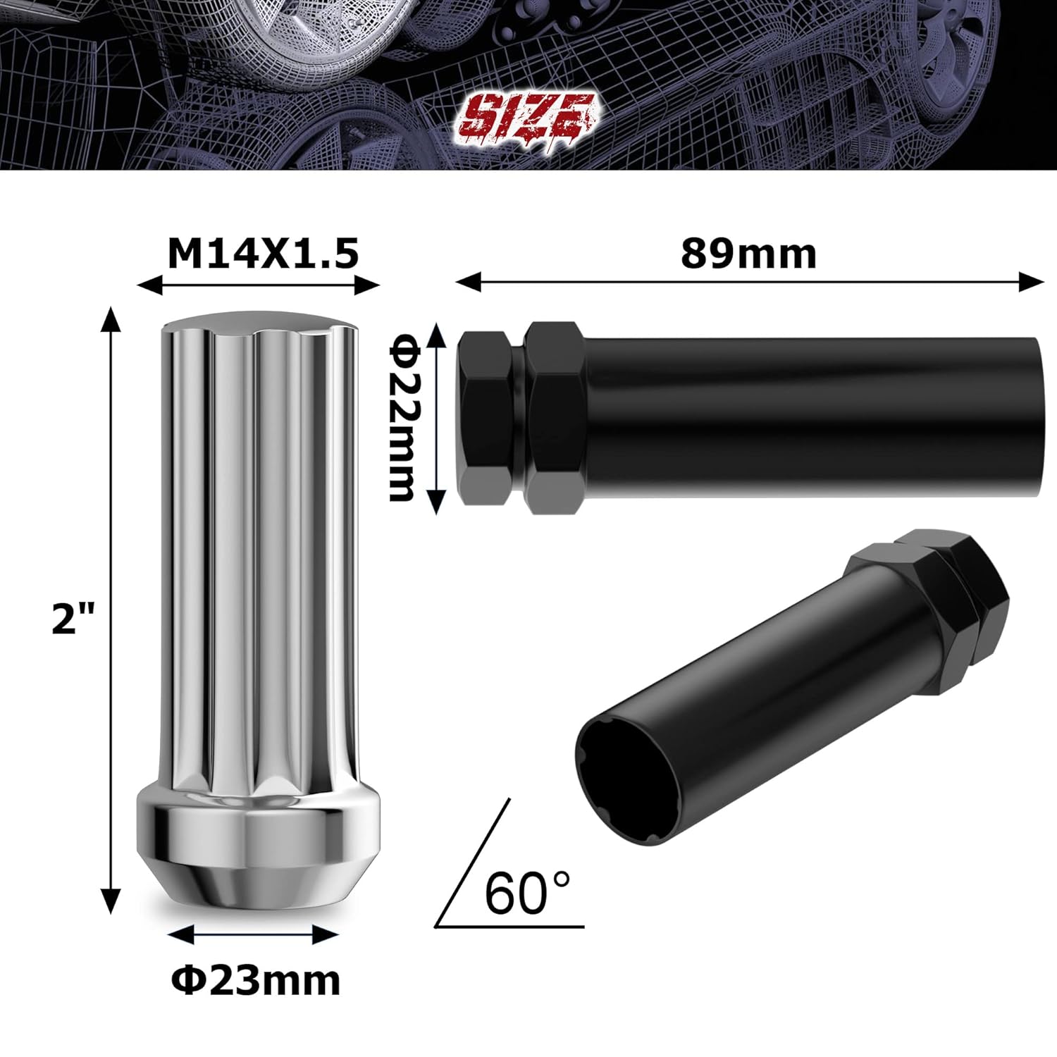 Richeer 32pcs M14x1.5 Lug Nuts for Silverado Suburban Express Sierra ram 2500 3500 F250 F350,14x1.5 Chrome Lug Nuts 7 Spline Closed End with Socket Key for 8 Lug Aftermarket Wheels