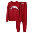 thumbnail image 1 of Gibobby Conjuntos de sudadera con bloques Conjunto deportivo de forro polar con capucha para mujer, sudadera con bolsillo y pantalón largo(Rojo,CH), 1 of 3