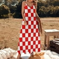 thumbnail image 3 of Red And White Checkerboard Sleeveless Dress Women's Evening Dress Womans Clothing, 3 of 9