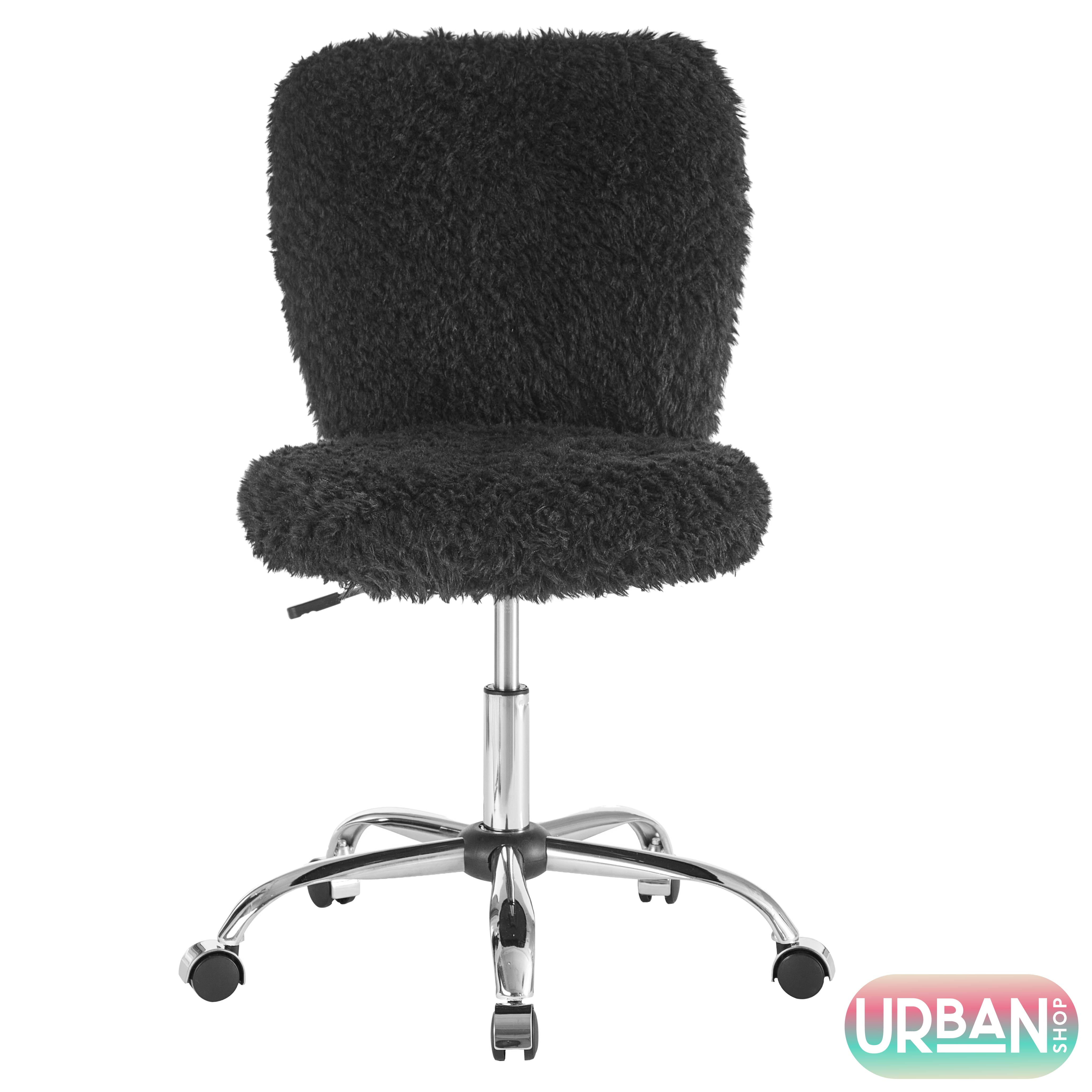 Urban Shop Polyester Faux Fur Armless Swivel Task Office Chair Black Adjustable Height Mid Back