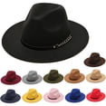 thumbnail image 2 of Sombrero de ala grande de fieltro de lana Simple para hombres y mujeres, sombrero de cadena de lana de estilo británico, sombrero de Jazz Retro clásico, moda de otoño e invierno, 1 pieza, 2 of 4