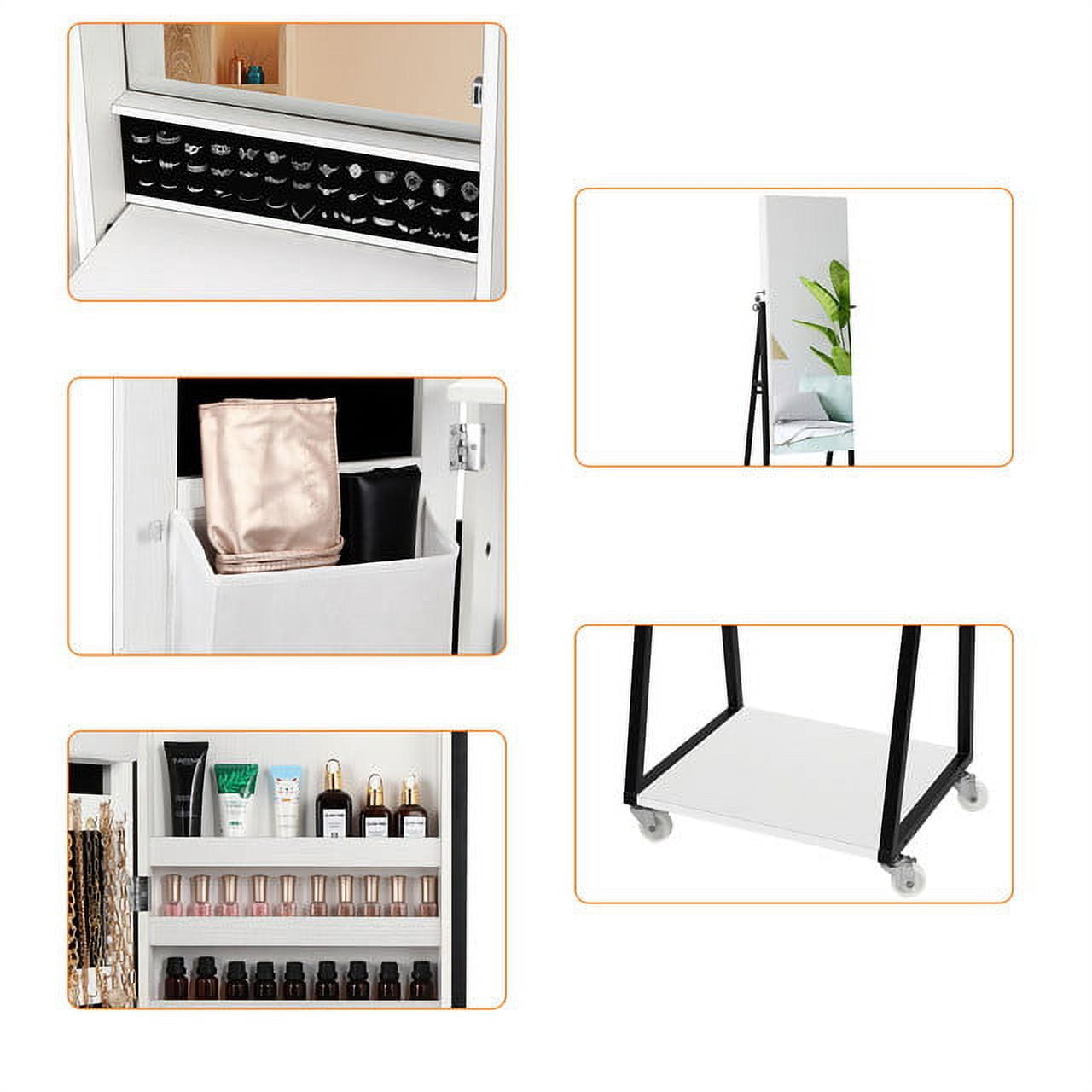 Oumilen Wood Jewelry Armoire on Casters in Pure White