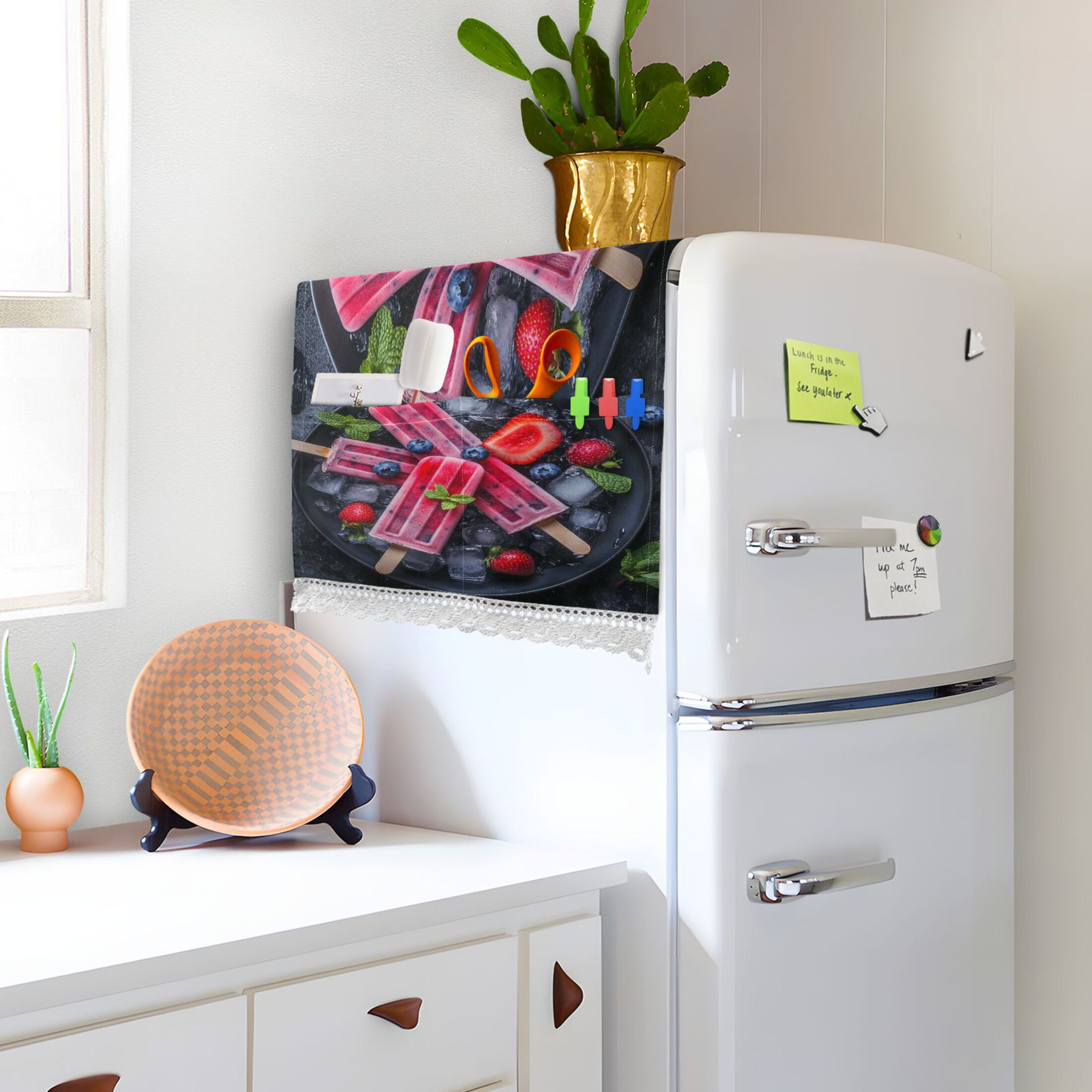 Popsicles Fruit BowlWasher and Dryer Covers Dust-Proof and Oil Resistant Fridge Cover with 4 Storage Pockets Washing Machine Top Cover for Laundry Kitchen Home 51.2 x 22 In