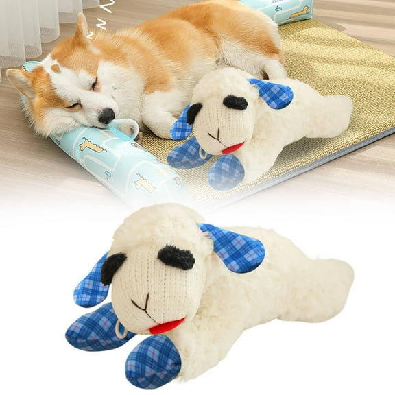 Medium Plush Lamb Chop Dog Toy with Squeaker – White and Blue Soft Interactive Toy for Cuddling, Fetch, Gentle Chewing, Nostalgic TV-Inspired Puppet Design, 11.4in plush toys for dogs dog plushie