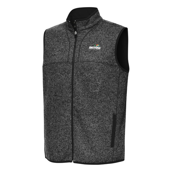 Men's-Antigua Heather Black Daytona International Speedway Fortune Full-Zip Vest