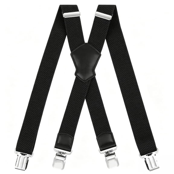 FEDPOP Men's Heavy Duty X-Back Suspenders with Metal Clips Black