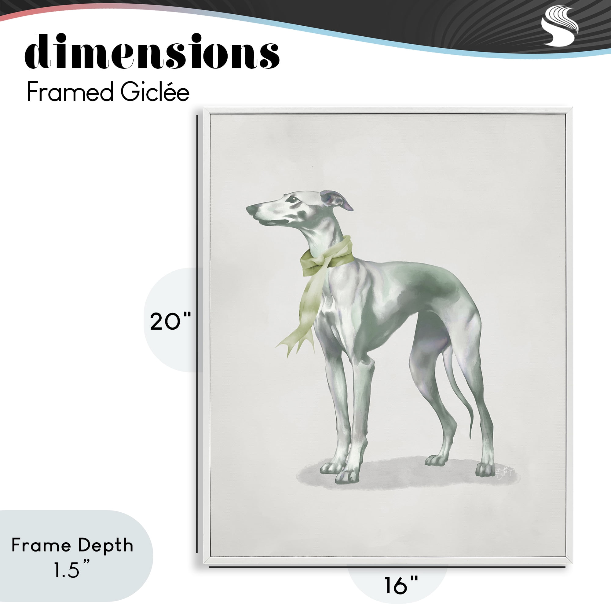 Stupell Industries Graceful Dog & Ribbon White Framed Giclee Art, design by Elizabeth Medley