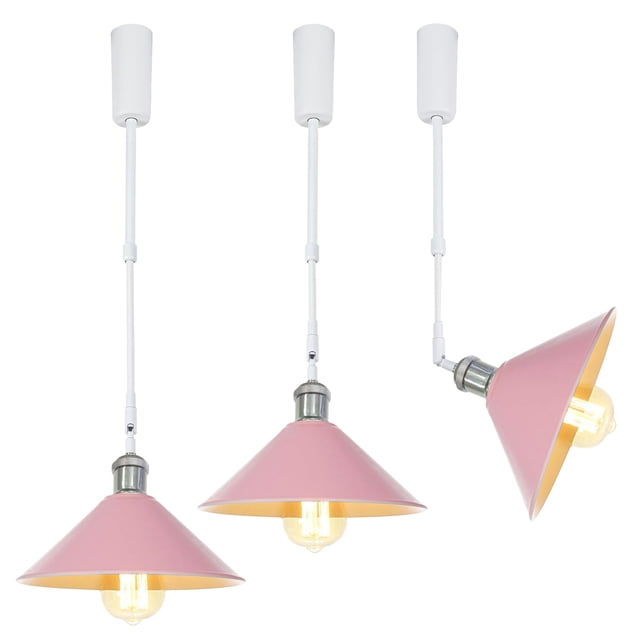 FSLiving Adjustable Height Track Pendnat Light H-Type Macaron Retractable Track Spotlight with Telescoping Rod Adjustable Gimbaled Lamp-Post Halo Track DIY Cover Lamp, Pink - 3 Lights