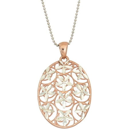 Giuliano Mameli 14kt Rose Gold- and Rhodium-Plated Sterling Silver Oval Flower Pendant Necklace