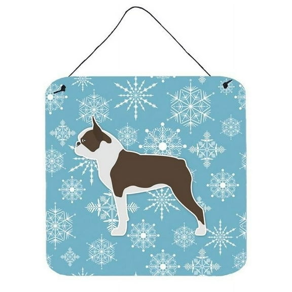 Winter Snowflake Boston Terrier Wall or Door Hanging Prints