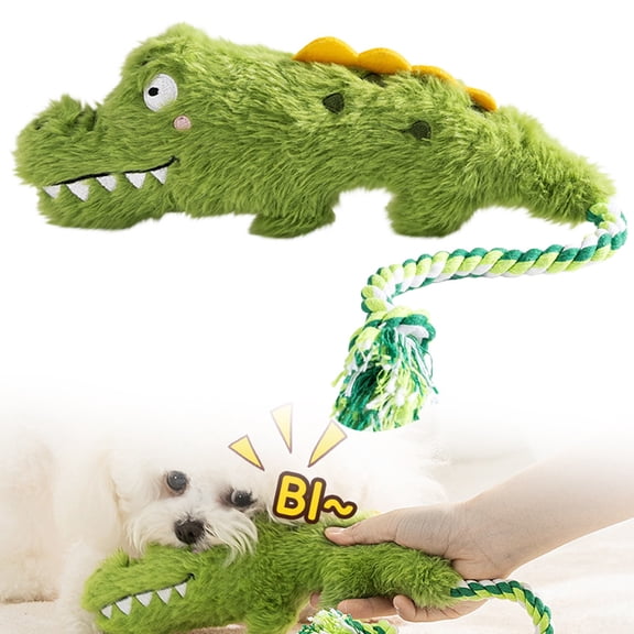 HonestMatter Dog Toys, Squeaky Dog Toy with Rope Tail, Puppy Chew Toys for Teething, Interactive Plush Dinosaur for Small Medium Dogs, Green
