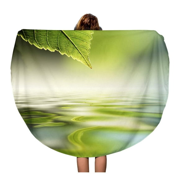 SIDONKU 60 inch Round Beach Towel Blanket Nature Green Leaf Reflecting in River Water Closeup Copyspace Travel Circle Circular Towels Mat Tapestry Beach Throw