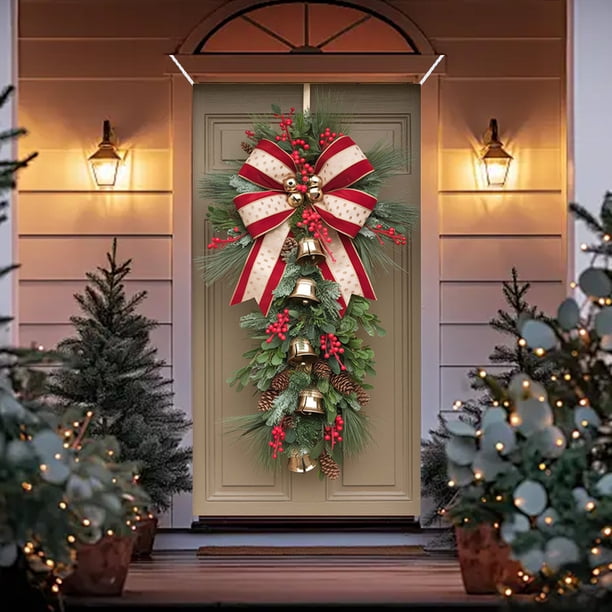 Christmas Door Cover Decorations with Santa Claus Pattern Holiday Party Decorative for Front Door Indoor Wall Fireplace Mantle Home Festive Xmas Decor
