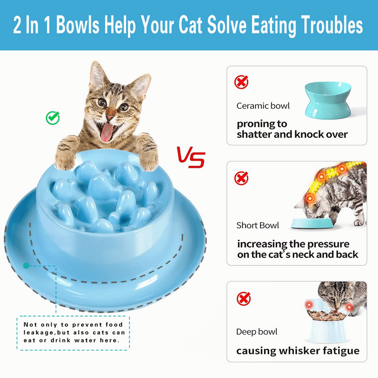 Slow Feeder Cat Bowls,Raised Cat Bowl Fun Pet Feeder Bowl Stopper