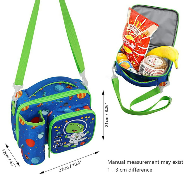 IvyH Kids Lunch Bag Insulated Reusable Lunch Box,Large Thermal Meal Tote  Kit Bag Soft Leakproof Cooler Lunchbox 3 Compartments with Water Bottle  Holder,Blue Dinosaur 
