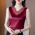 thumbnail image 2 of XUNKUSGA Womens Tops Soild Color Lace V-Neck Sleeveless Pullover Top Casual Round Neck Jacquard Camisole Tops for Women Simple Comfortable Tank Tops M-4XL,Red, 2 of 5