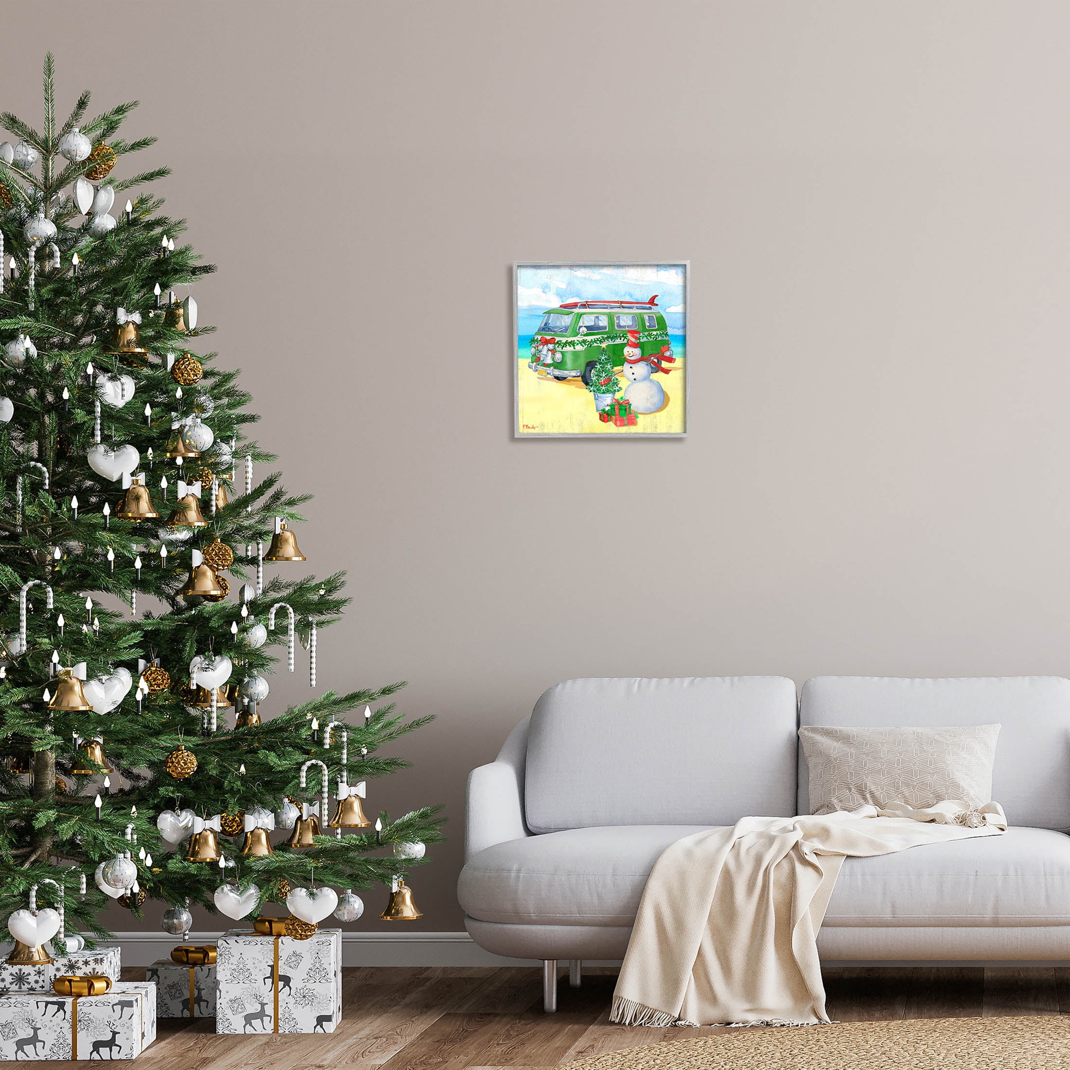 Nautical Christmas Holiday Beach Holiday Graphic Art Gray Framed Art Print Wall Art