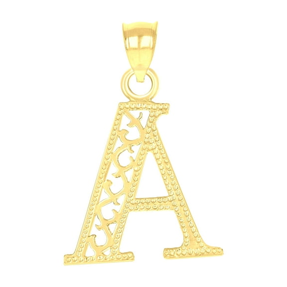 10k Yellow Gold Unisex Letter A Charm Pendant for Men Women