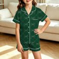 thumbnail image 2 of RUTAYY Girls Pajama Set 2 Piece Sleepwear Bow Graphic Button Down Lapel Collar Daily Night Relax Outfit Green, 2 of 4