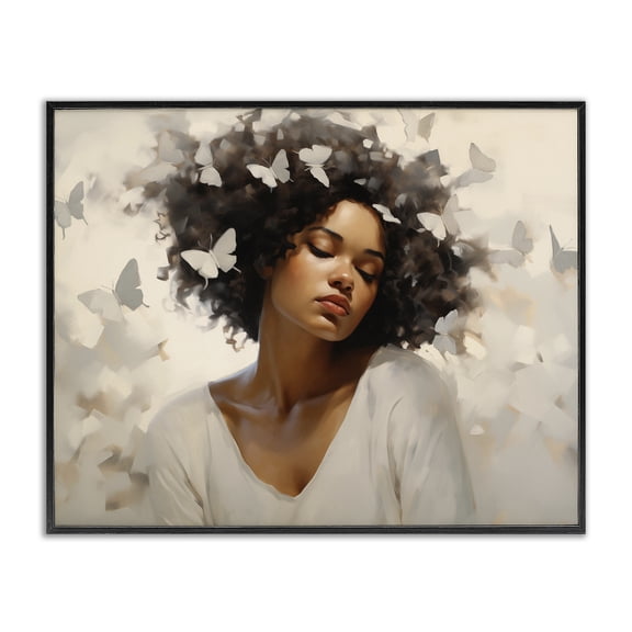 Stupell Industries Glam Woman with White Butterflies Black Framed Giclee Art, 14 x 11, by Arlington Prints