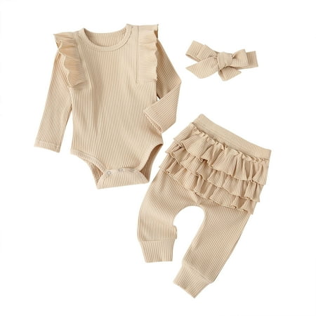 

Utoimkio Little Girl Jumpsuit Clearance Toddler Baby Girls Solid Color Ruffles Bow Long Sleeve Clothe Romper Three-piece