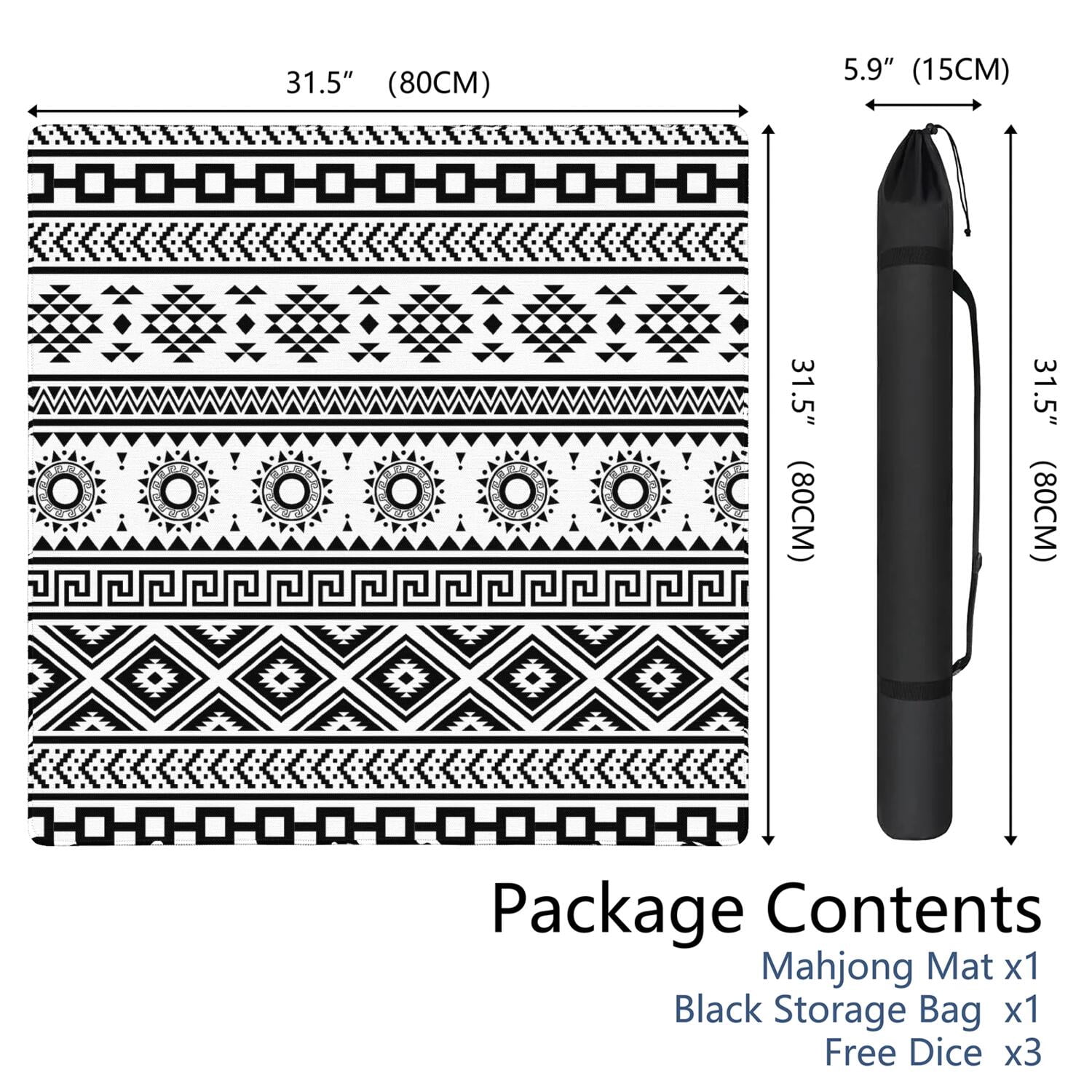 Extra Large Boho Style Anti-Skid Mahjong Mat 31.5 Inch Square Rubber Table Pad with Noise Reduction for Playing Chinese Tiles and Family Entertainment