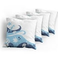 thumbnail image 5 of Ambesonne Ocean Throw Pillow Cover 4 Pack, Deep Sealife Creatures, 18", Navy Blue Aqua and White, 5 of 7
