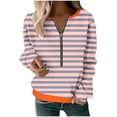 thumbnail image 3 of breaise Chandail à Fermeture Éclair pour Femme à Col en V, Décontracté, Manches Longues, Tunique Rayée, Chandail Confortable Surdimensionné, Haut, Rose, G, 3 of 3