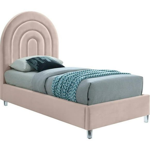 Meridian Furniture Lit Simple en Velours Rose Arc-en-Ciel, Fini Acrylique