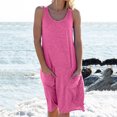 thumbnail image 2 of Fridja Womens en Vrac O-Cou d'Été Solide Poche Robe de Plage Sans Manches, 2 of 5