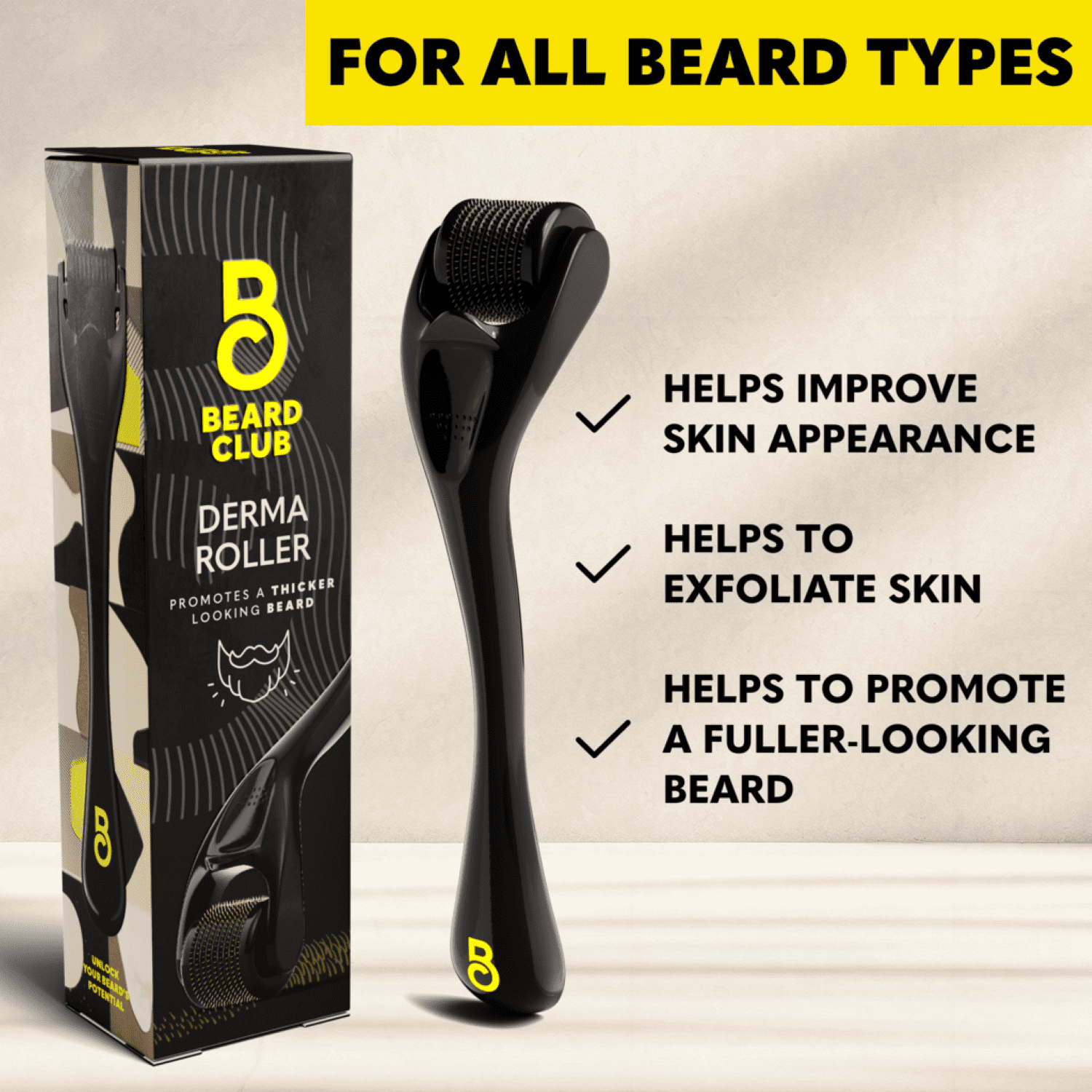 Beard Club Derma Roller for Face, Scalp and Body Care - Microneedling Tool for Men & Women