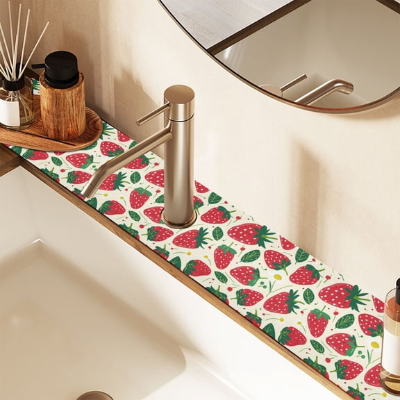 2 Pack Strawberries Fruit and Leaf Faucet Mat for Kitchen Sink 30'' Sink Splash Guard Mat Super Absorbent Fast Drying Drain Pad