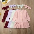 thumbnail image 7 of Kids Toddler Baby Girl Long Sleeve Button Down Knitted Sweater Dress with Headband Outfit Set, 7 of 7